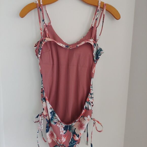 Tori Praver Seafoam Lace Up Sides Floral Monokini Size M - Picture 2 of 7